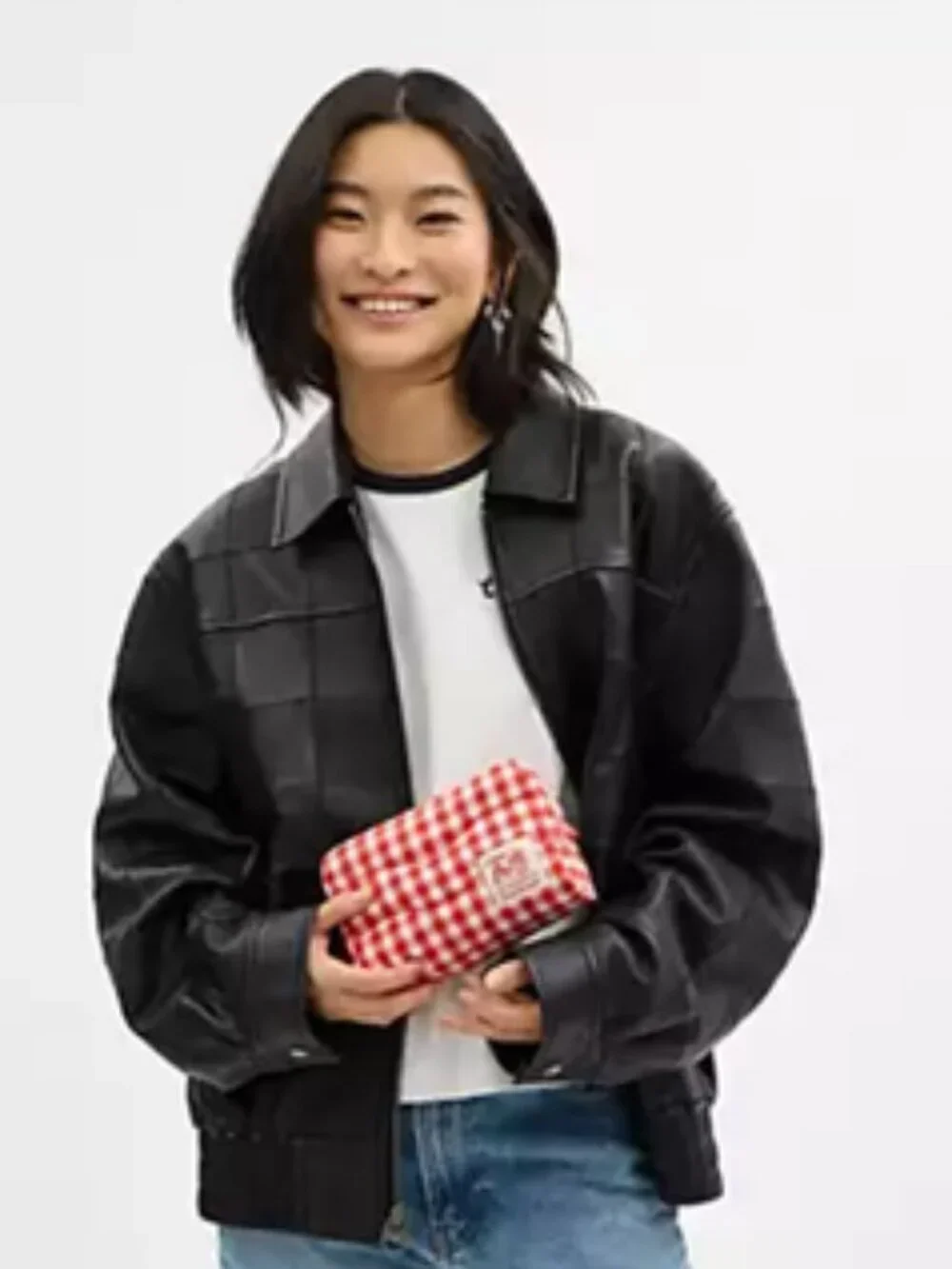 Coach Coachtopia  Loop Pouch In Recycled Polyester Gingham Red White